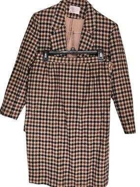 Vintage Pendleton Virgin Wool Houndstooth Skirt Suit Set Petite 10 USA